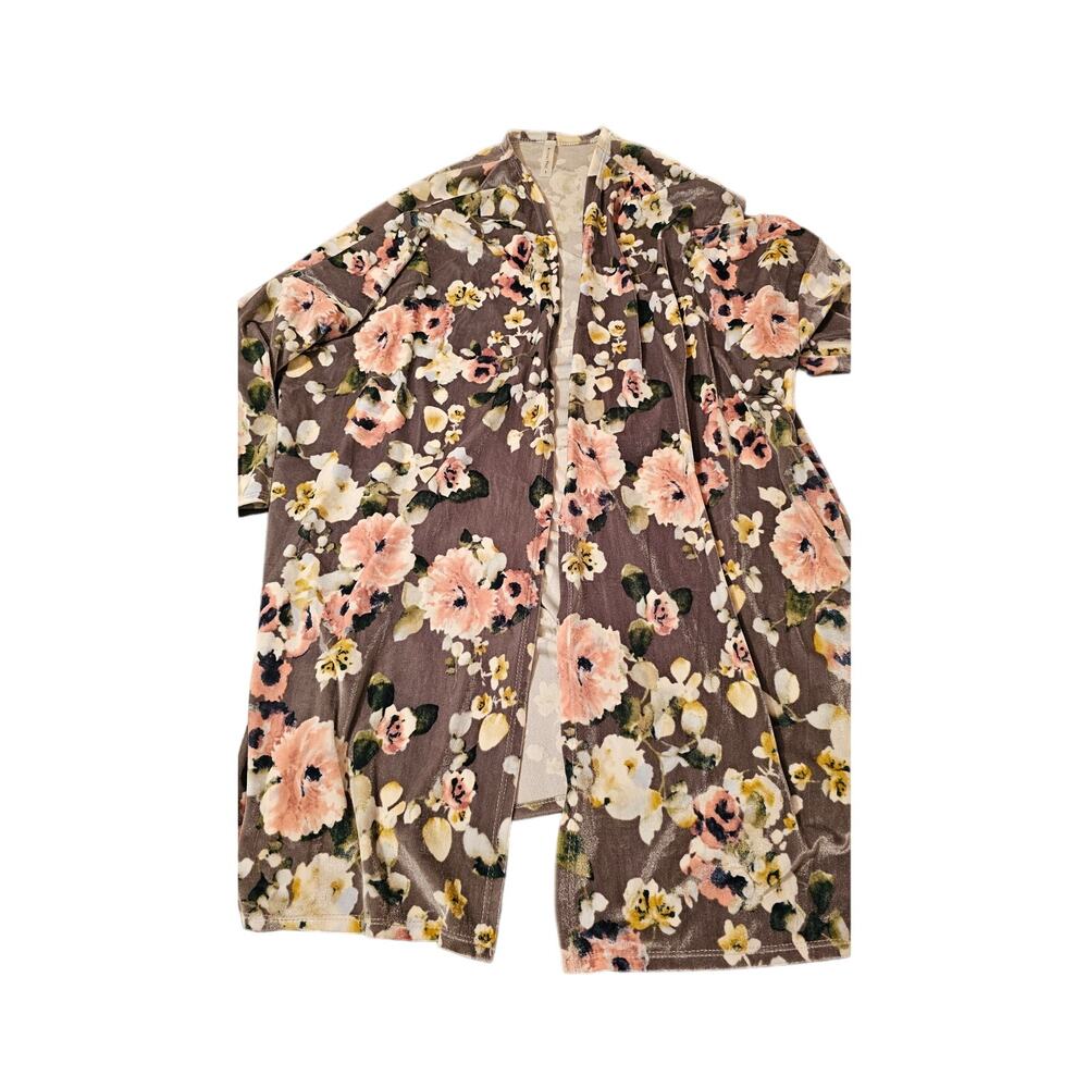 Acting Pro gray and pink Velvet Floral size large cardigan